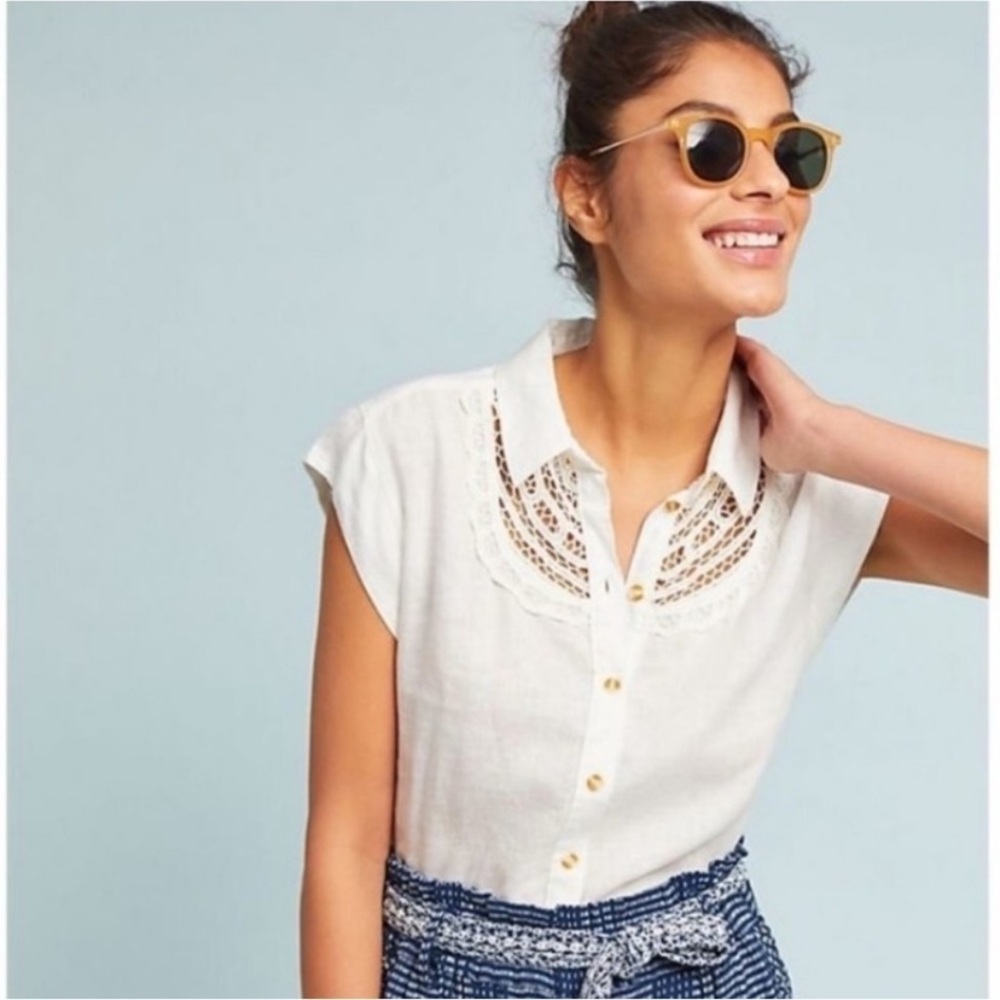 Maeve - Anthropologie Lace White Yoked Linen